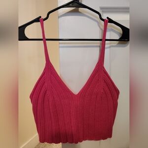 Cider Vibrant Pink Ribbed Knit Top